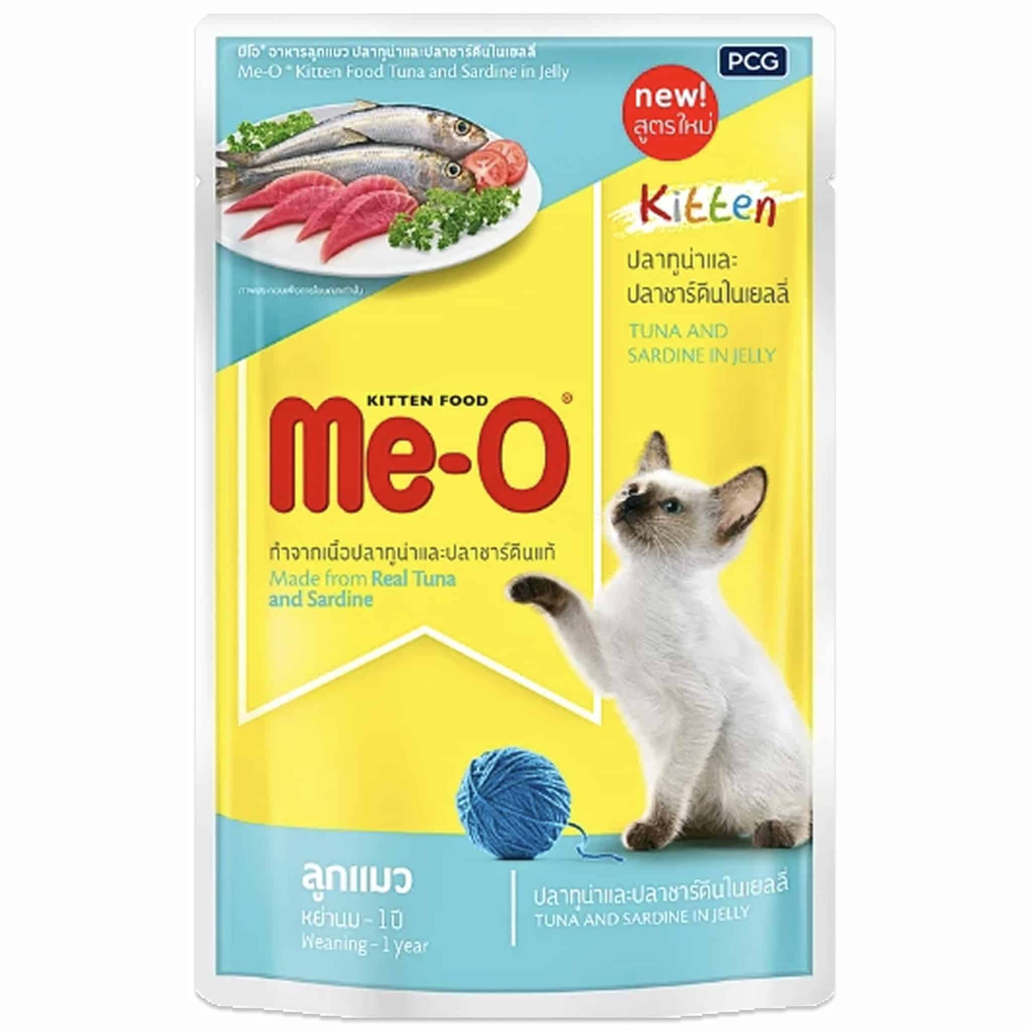 Me-O ปลาทูน่าและปลาซาร์ดีนในเยลลี่ สำหรับลูกแมว